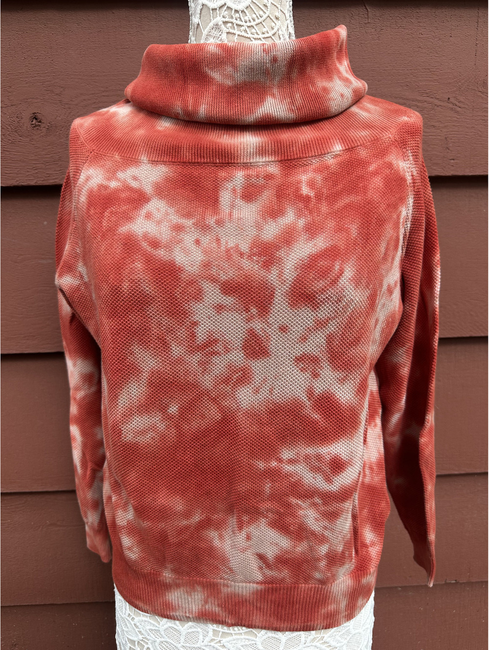 MINNE Tie Dye Cowl Neck Sweatshirt Red White Bohemian Casual Indie Style
